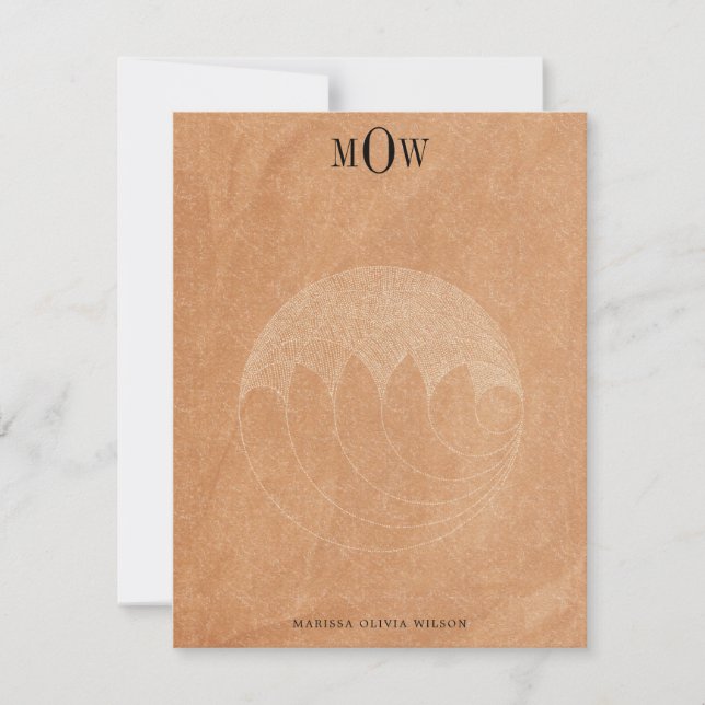 Modern 3 letter Monogram Boho Terracotta Note Card (Front)