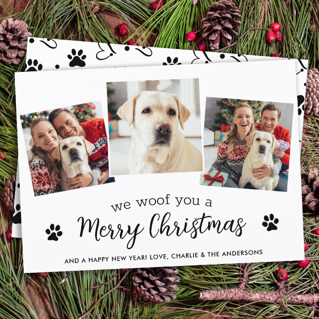 Modern 3 Pet Photo Merry Christmas Dog Lover Holiday Card (Creator Uploaded)