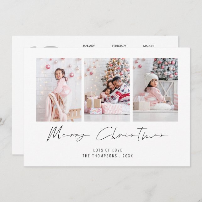 Modern 3 Photo 2026 Calendar Merry Christmas Holiday Card (Front/Back)