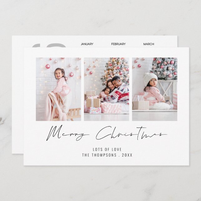 Modern 3 Photo 2026 Calendar Merry Christmas Holiday Card (Front/Back)