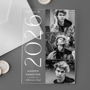 Modern 3 Photo Acrylic Graduation Announcement