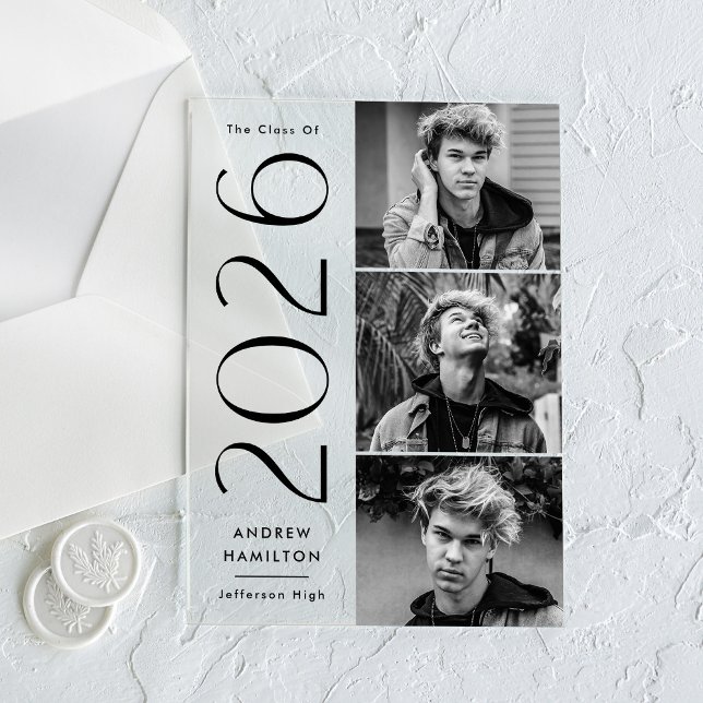 Modern 3 Photo Acrylic Graduation Announcement (Creator Uploaded)