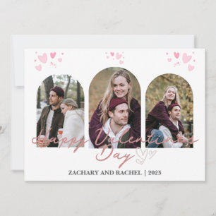 Modern 3 Photo Arch Collage Valentines Greeting Holiday Card