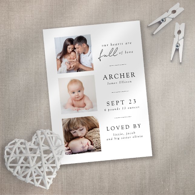 Modern 3 Photo Baby Birth Announcement (Creator Uploaded)