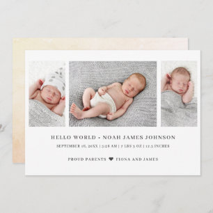 Modern 3 Photo Birth Announcement
