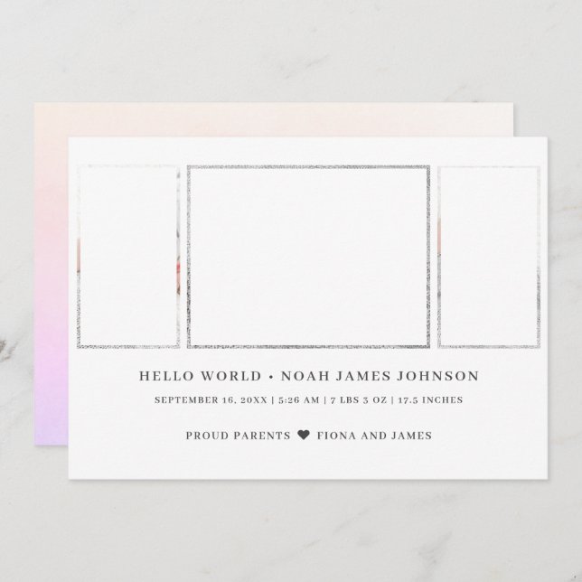 Modern 3 Photo Birth Announcement (Front/Back)