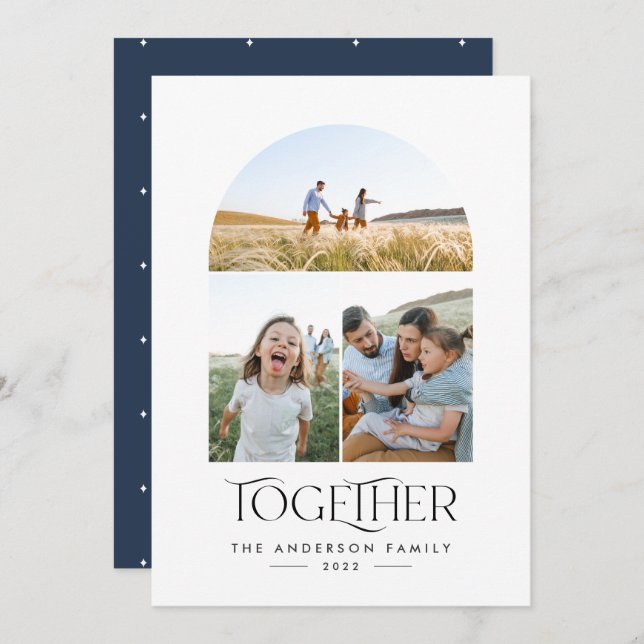 Modern 3 photo blue arch together typography (Front/Back)