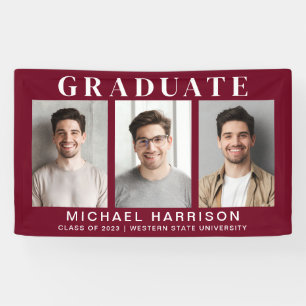 Modern 3 Photo Burgundy Graduation Banner