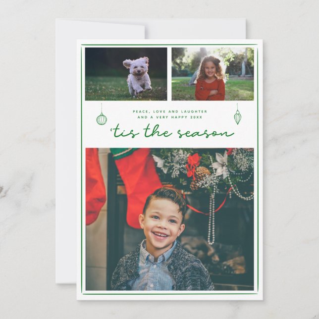 Modern 3 Photo Christmas | Simple script Card (Front)