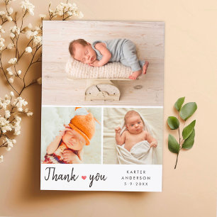 Modern 3 Photo Collage Baby Shower Thank You   Card