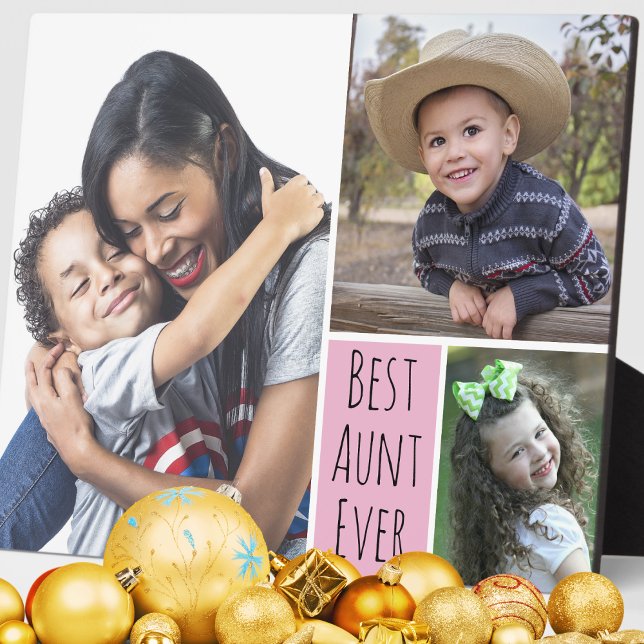 Modern 3 Photo Collage Best Aunt Ever   Plaque (Modern 3 Photo Collage Best Aunt Ever Plaque- auntie sister gift ideas )