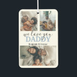 Modern 3 Photo Collage Car Air Freshener<br><div class="desc">Dads will love these contemporary 3 photo collage air fresheners, with a script font which says 'WE LOVE YOU' and in bold says 'DADDY' Can be changed to any relative friend or name! The text font style, size and colour can be changed by clicking on the customise further link after...</div>