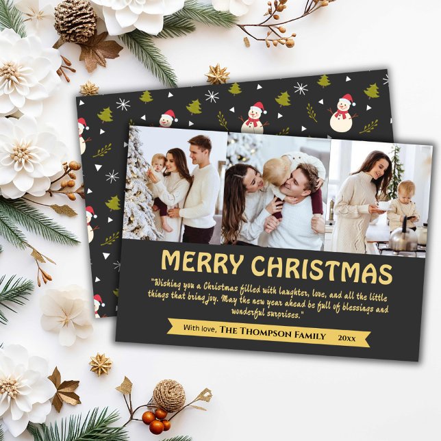 Modern 3-photo collage cute grey Christmas  Holiday Card (Front/Back )