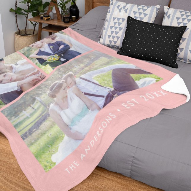 Modern 3 Photo Collage Editable Colour Fleece Blanket (Creator Uploaded)