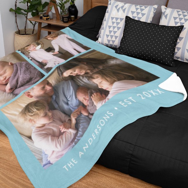 Modern 3 Photo Collage Editable Colour Fleece Blanket (Creator Uploaded)