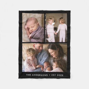 Modern 3 Photo Collage Editable Colour Fleece Blanket
