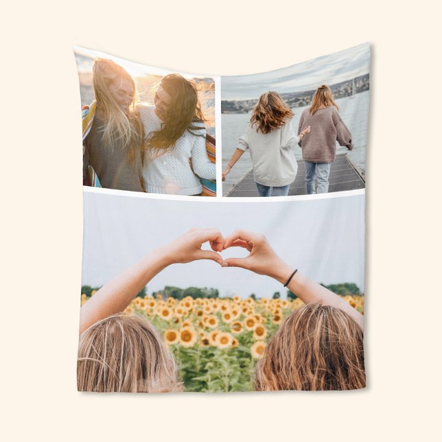 Modern 3 Photo Collage Fleece Blanket (Creator Uploaded)