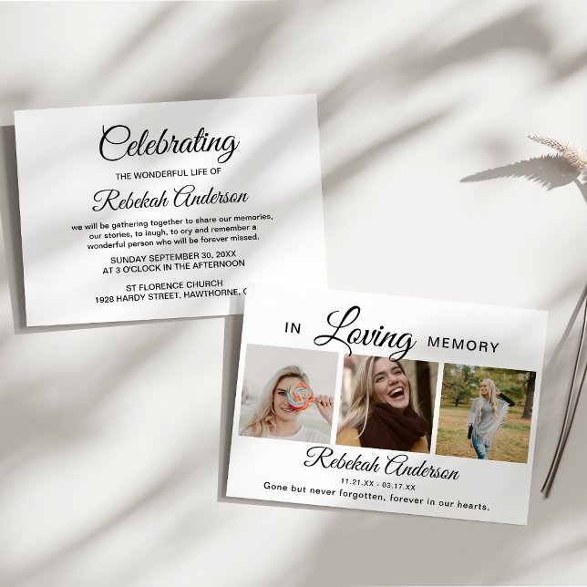Modern 3 Photo Collage Funeral Announcement (Creator Uploaded)