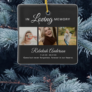 Modern 3 Photo Collage Memorial Ceramic Ornament