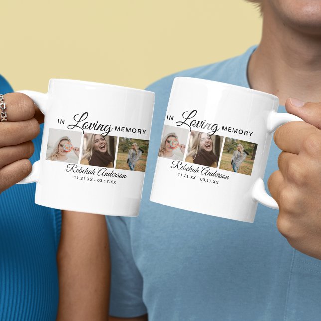 Modern 3 Photo Collage Memorial Coffee Mug (Creator Uploaded)