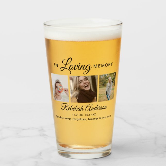 Modern 3 Photo Collage Memorial Glass (Front Filled)