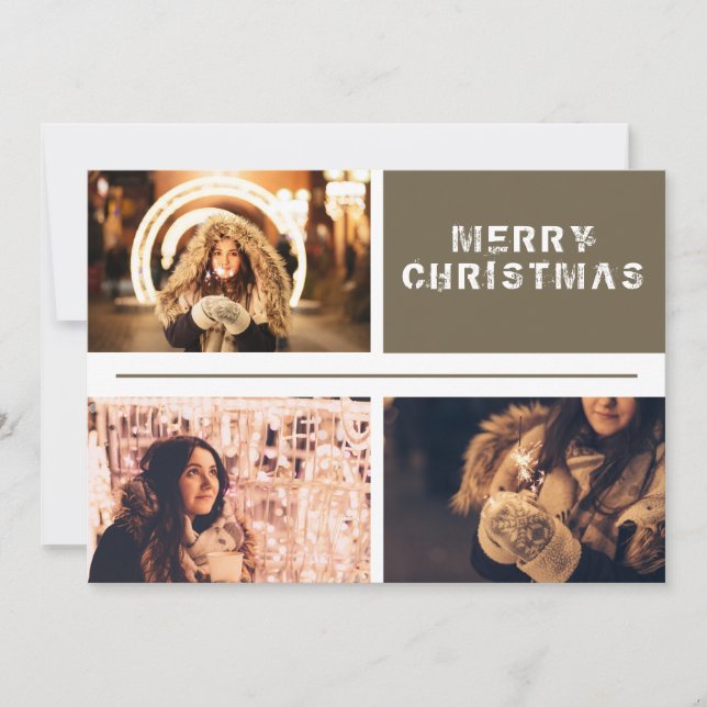  Modern 3 Photo Collage Merry Christmas  Holiday Card (Front)