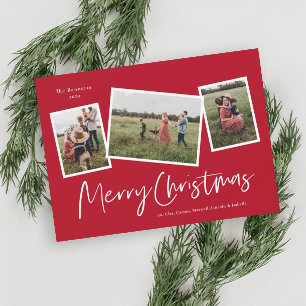 Modern 3 Photo Collage Merry Christmas Holiday Card