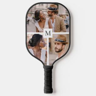 Modern 3 Photo Collage Monogram Pickleball Paddle
