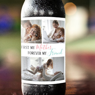 Modern 3 Photo Collage   Mother   Daughter Wine Label