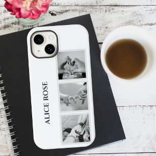 Modern 3 Photo Collage Name or Monogram White Case-Mate iPhone 14 Case