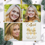 Modern 3 Photo Collage Personalised Graduation Ceramic Ornament<br><div class="desc">Celebrate your graduate with our elegant and modern photo collage graduation ornament - the perfect way to commemorate your special day! This simple yet stunning keepsake features space for three personalised photos, along with your name and school year for a truly personalised touch. Whether you're celebrating a high school, college,...</div>