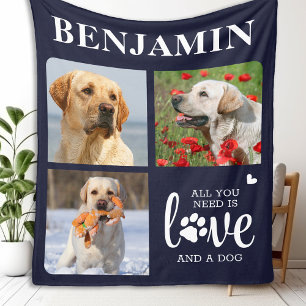 Modern 3 Photo Collage Pet Dog Lover Personalised Fleece Blanket