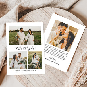 Modern 3 Photo Collage Script Wedding Thank You Card