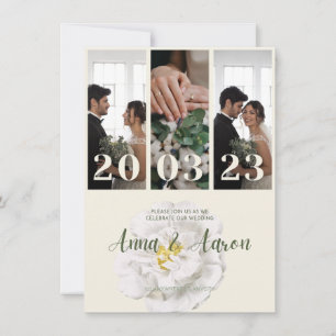 Modern 3 Photo Collage Wedding Invitation with Dat