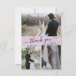 Modern 3 Photo Collage Wedding Thank You Card