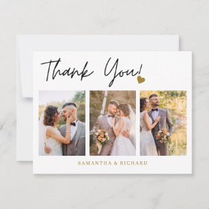 Modern 3 Photo Collage Wedding Thank You Card
