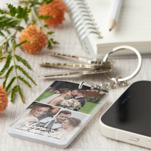Modern 3 Photo Collage Wedding Thank You Custom Key Ring
