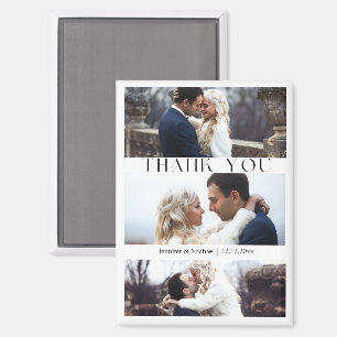 Modern 3 Photo Collage Wedding Thank You magnet