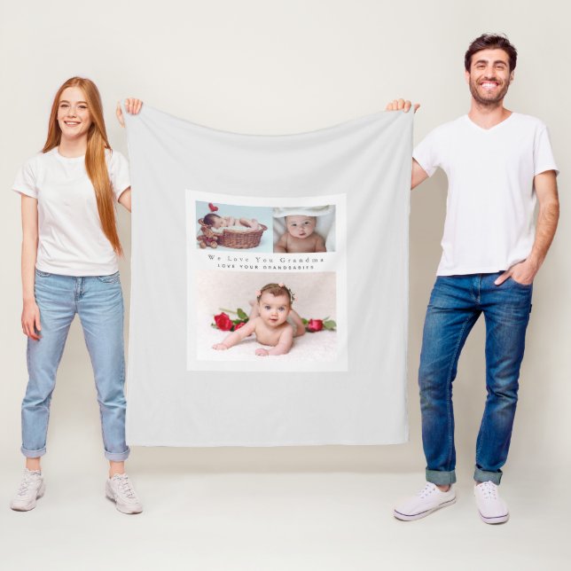 Modern 3 Photo Collage With Text Grandparent Mum Fleece Blanket (In Situ)