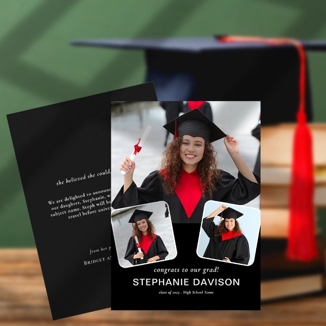 Modern 3 Photo Congrats to Grad 2023 Black Announcement (Creator Uploaded)