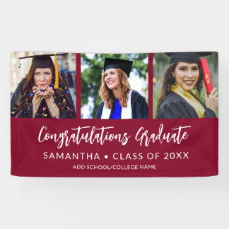 Modern 3 Photo Congratulations Maroon Graduation Banner