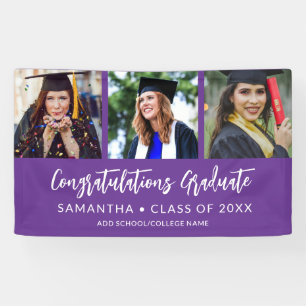 Modern 3 Photo Congratulations Purple Graduation Banner