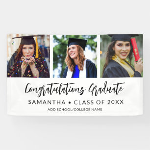 Modern 3 Photo Congratulations White Graduation Banner