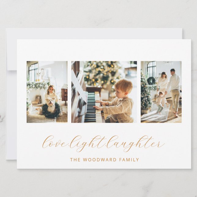 Modern 3 Photo Family Holiday Card (Front)