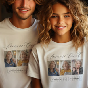 Modern 3-Photo Forever Loved Funeral/Memorial T-Shirt
