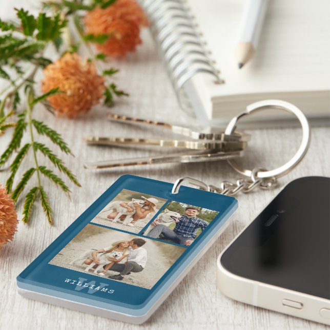 Modern 3 Photo Gallery Keychain (Front Right)