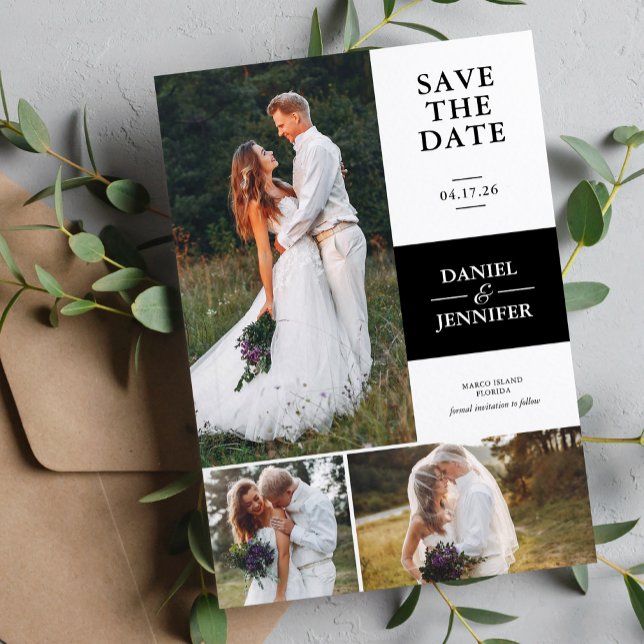 Modern 3-Photo Gallery Wedding Save The Date (Creator Uploaded)