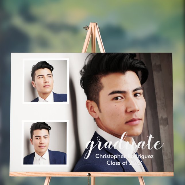 Modern 3 Photo Graduation Acrylic Sign (Neutral)