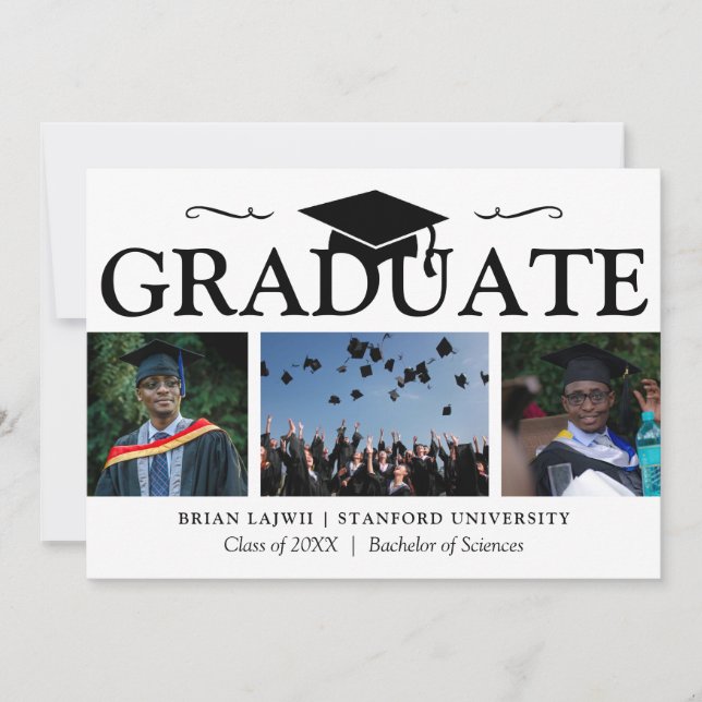 Modern 3 Photo Graduation Announcement (Front)