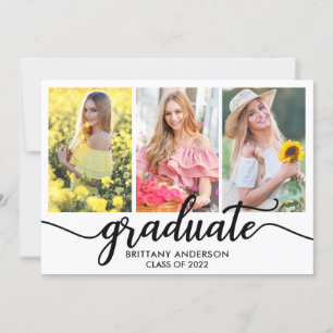 Modern 3 Photo Graduation Announcement Card